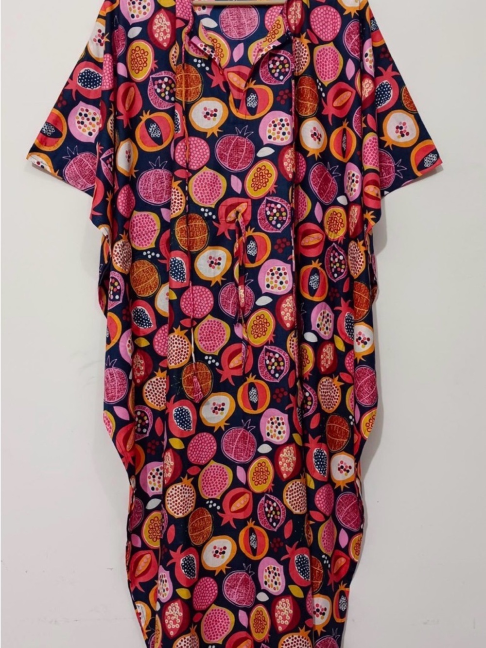 Navy Maxi Dress with Pink, Orange and Yellow Pomegranate Print
